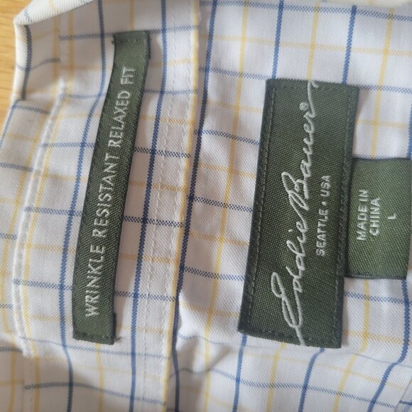 Eddie Bauer Wrinkle Resistant Relaxed Fit Mens Button-Up Shirt Size L Plaid Patt - Picture 4 of 4